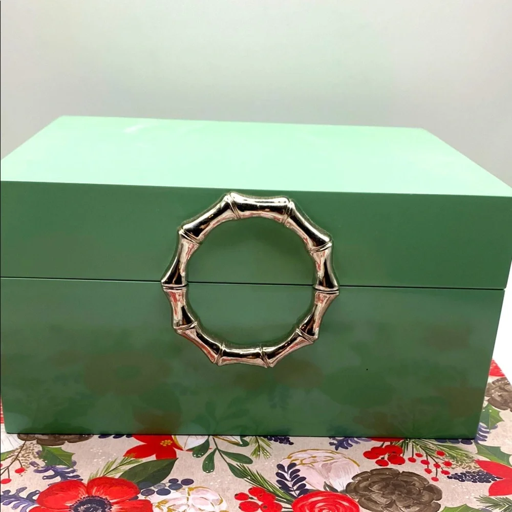 Nicole Miller Home Aqua Color Decorative Jewelry Box With Silver Accent